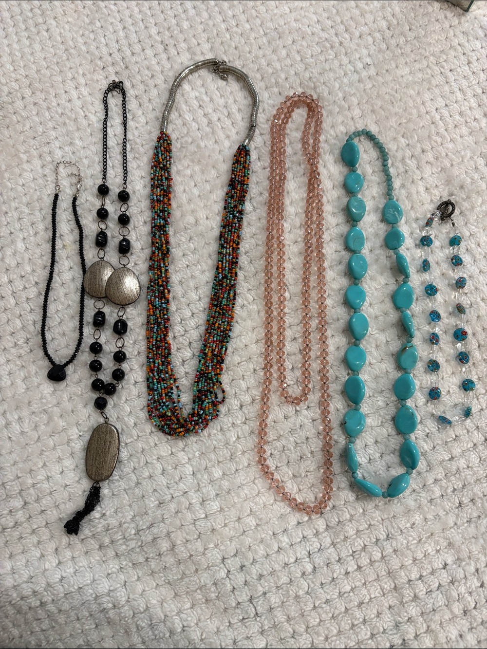 Multi-Strand Beaded Necklace Set with Turquoise and Pink Accents
